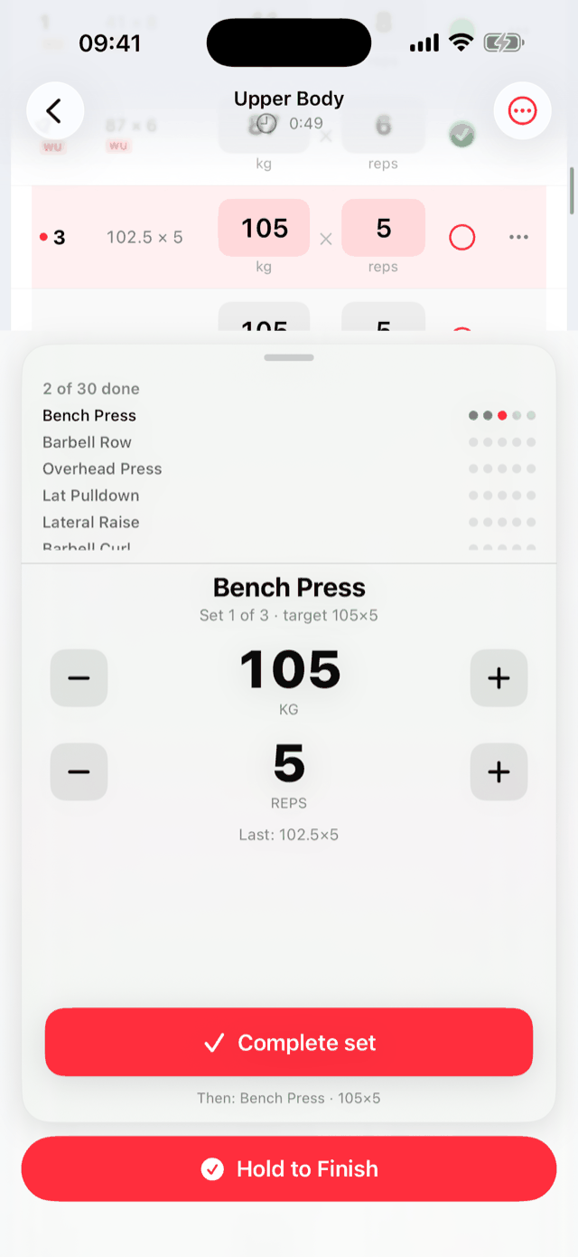 Set logger with large weight and rep steppers